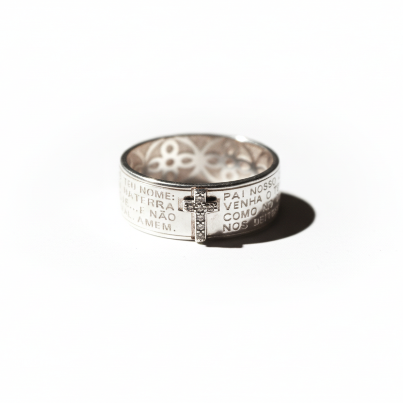 Anel de Prata 925 Luhem – Pai Nosso com Cruz Cravejada